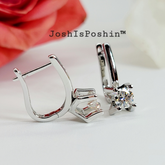 1CT. T.W. Moissanite round cut latch back earrings in sterling silver - Picture 9 of 14